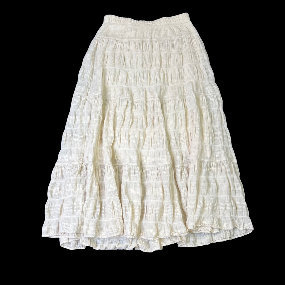 Max Studio Maxi Skirt Small Cream Organic Cotton Tiered Crinkle Gauze Boho